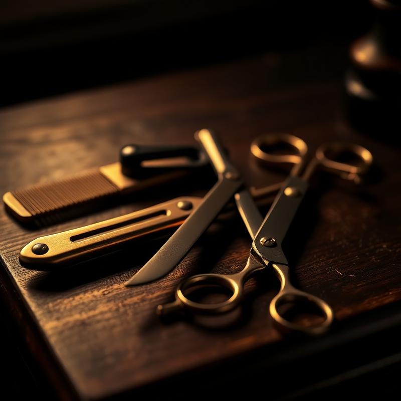 Klassiske barberredskaber: ragekniv, saks og kam